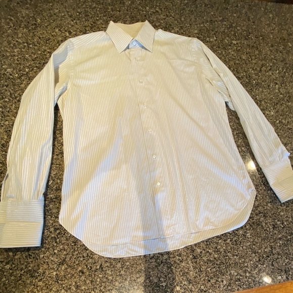 Brioni Men's Cream/Tan Striped Shirt with French Cuff’s  Size 17 Neck 43R - Picture 1 of 8